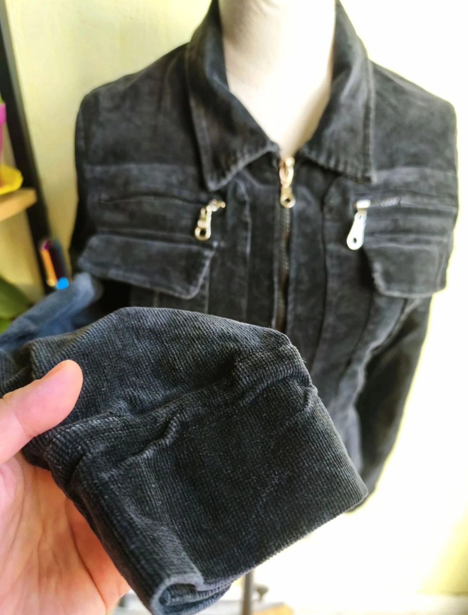Zipped Ribbed Velvet Black Jacket – photo 3